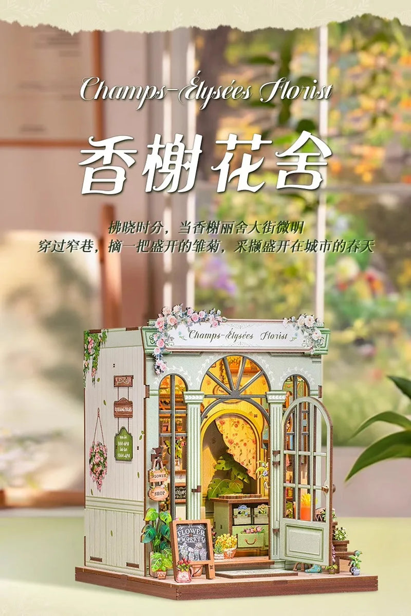 Flower Garden House Home Bookend Decor NEW Modern DIY Wooden Book Nook Shelf Insert Miniature Building Kits Adult Handmade Gifts