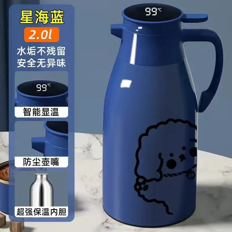 2L Coffee Thermos Household Digital Display Glass Liner Vacuum Flasks Large Capacity Water Bottle Kitchen Thermal Kettle
