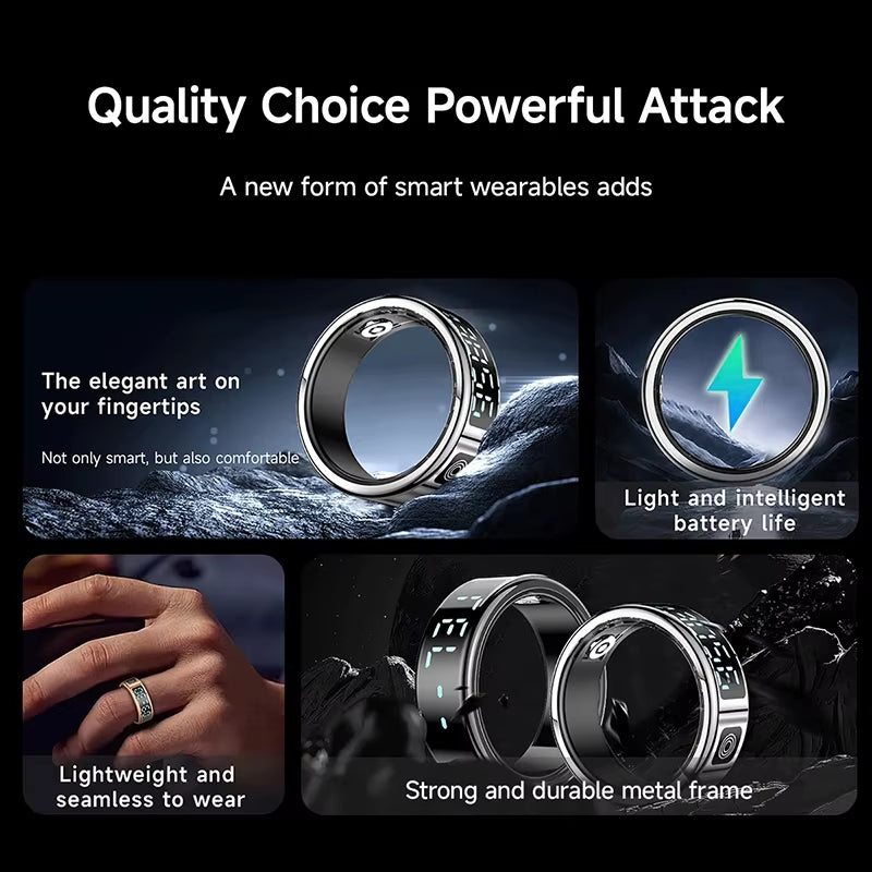 SR08 Smart Ring Men Women LED Display Screen Heart Rate Blood Oxygen Monitoring Multi Sports Modes 5ATM Waterproof 2025