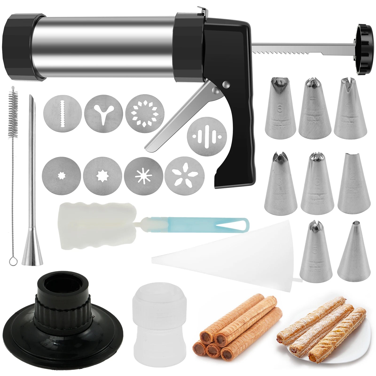 DIY Churro Maker Machine Cookie Press Gun Kit Stainless Steel Cake Cream Decorating Gun Set Biscuit Pastry Piping Nozzle Tools