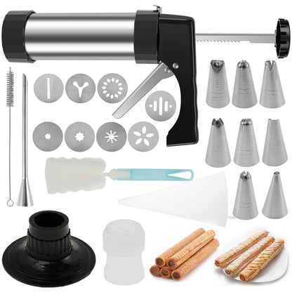 DIY Churro Maker Machine Cookie Press Gun Kit Stainless Steel Cake Cream Decorating Gun Set Biscuit Pastry Piping Nozzle Tools