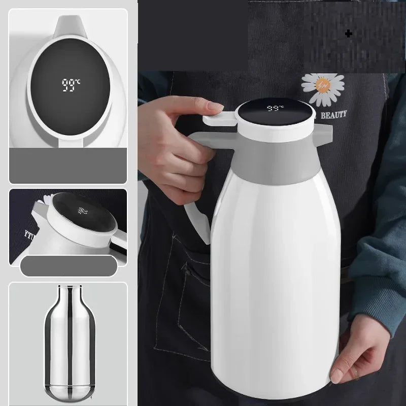 2L Coffee Thermos Household Digital Display Glass Liner Vacuum Flasks Large Capacity Water Bottle Kitchen Thermal Kettle