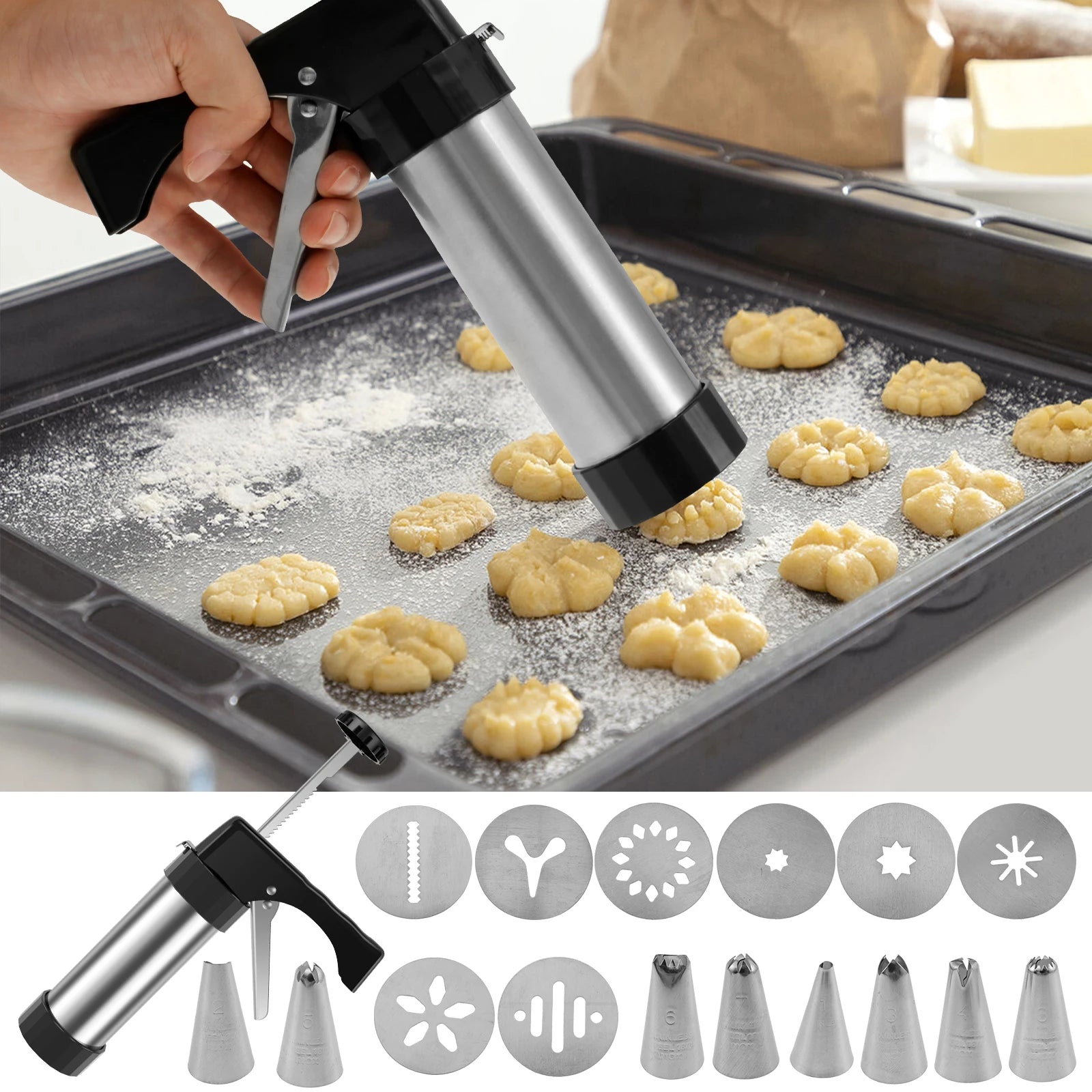 DIY Churro Maker Machine Cookie Press Gun Kit Stainless Steel Cake Cream Decorating Gun Set Biscuit Pastry Piping Nozzle Tools