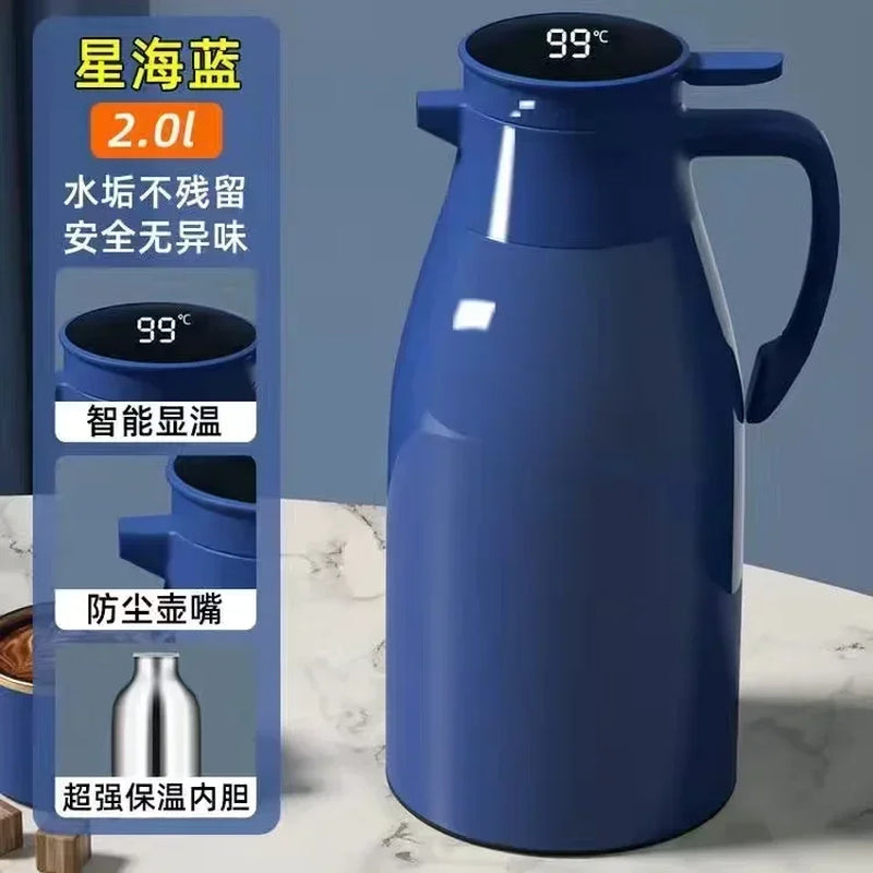 2L Coffee Thermos Household Digital Display Glass Liner Vacuum Flasks Large Capacity Water Bottle Kitchen Thermal Kettle