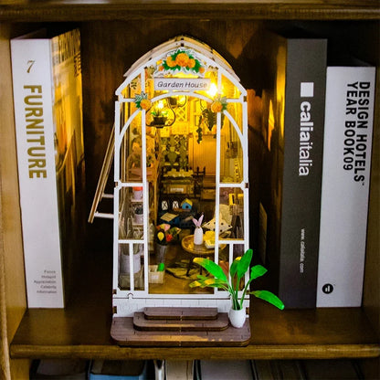 Flower Garden House Home Bookend Decor NEW Modern DIY Wooden Book Nook Shelf Insert Miniature Building Kits Adult Handmade Gifts