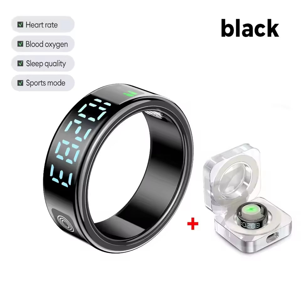 SR08 Smart Ring Men Women LED Display Screen Heart Rate Blood Oxygen Monitoring Multi Sports Modes 5ATM Waterproof 2025