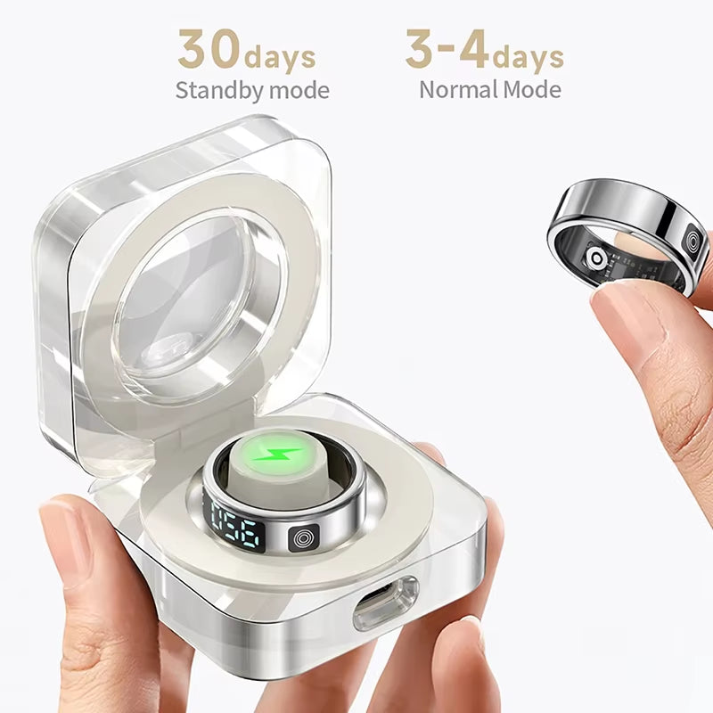 SR08 Smart Ring Men Women LED Display Screen Heart Rate Blood Oxygen Monitoring Multi Sports Modes 5ATM Waterproof 2025