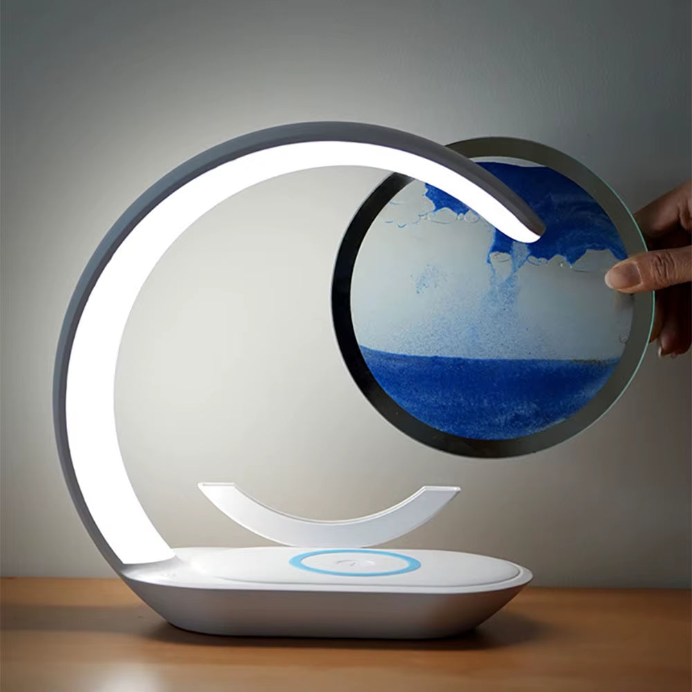 15W Wireless Charger with Quicksand Painting Night Lamp Table Top Decoration Fast Charging Station for Iphone 16 Pro Max Charger