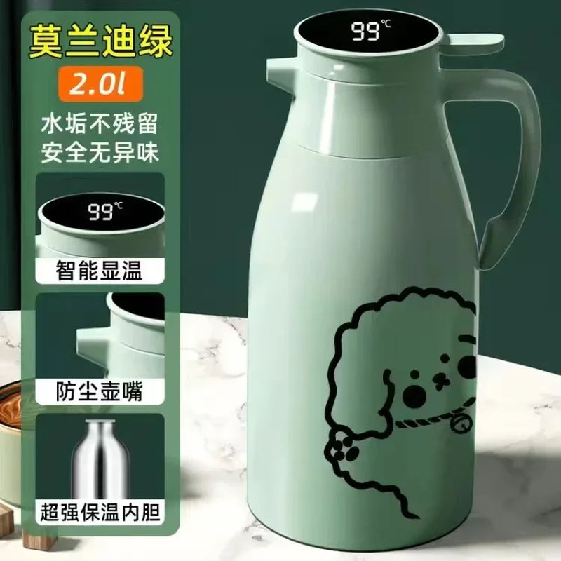 2L Coffee Thermos Household Digital Display Glass Liner Vacuum Flasks Large Capacity Water Bottle Kitchen Thermal Kettle