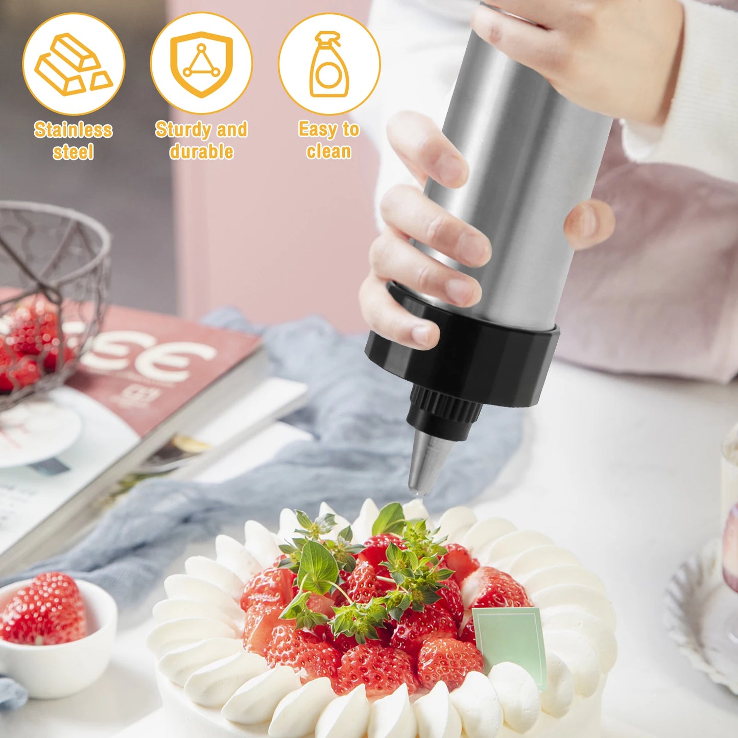 DIY Churro Maker Machine Cookie Press Gun Kit Stainless Steel Cake Cream Decorating Gun Set Biscuit Pastry Piping Nozzle Tools