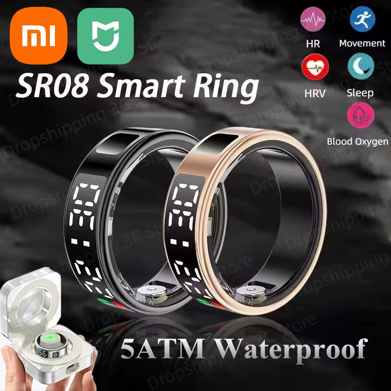 SR08 Smart Ring Men Women LED Display Screen Heart Rate Blood Oxygen Monitoring Multi Sports Modes 5ATM Waterproof 2025