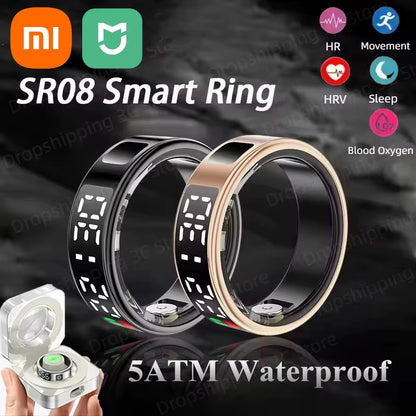 SR08 Smart Ring Men Women LED Display Screen Heart Rate Blood Oxygen Monitoring Multi Sports Modes 5ATM Waterproof 2025