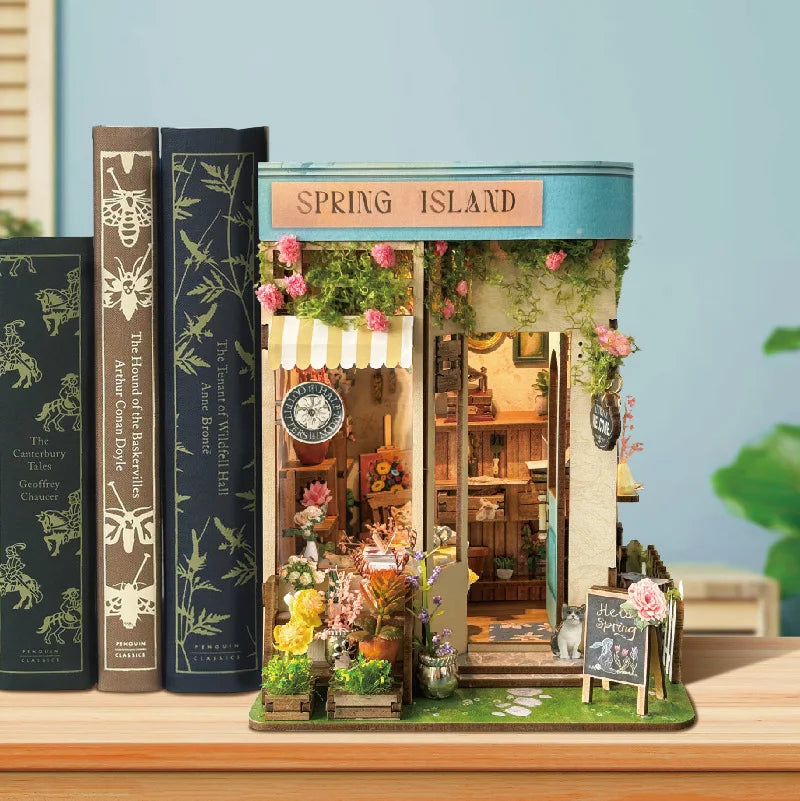Flower Garden House Home Bookend Decor NEW Modern DIY Wooden Book Nook Shelf Insert Miniature Building Kits Adult Handmade Gifts
