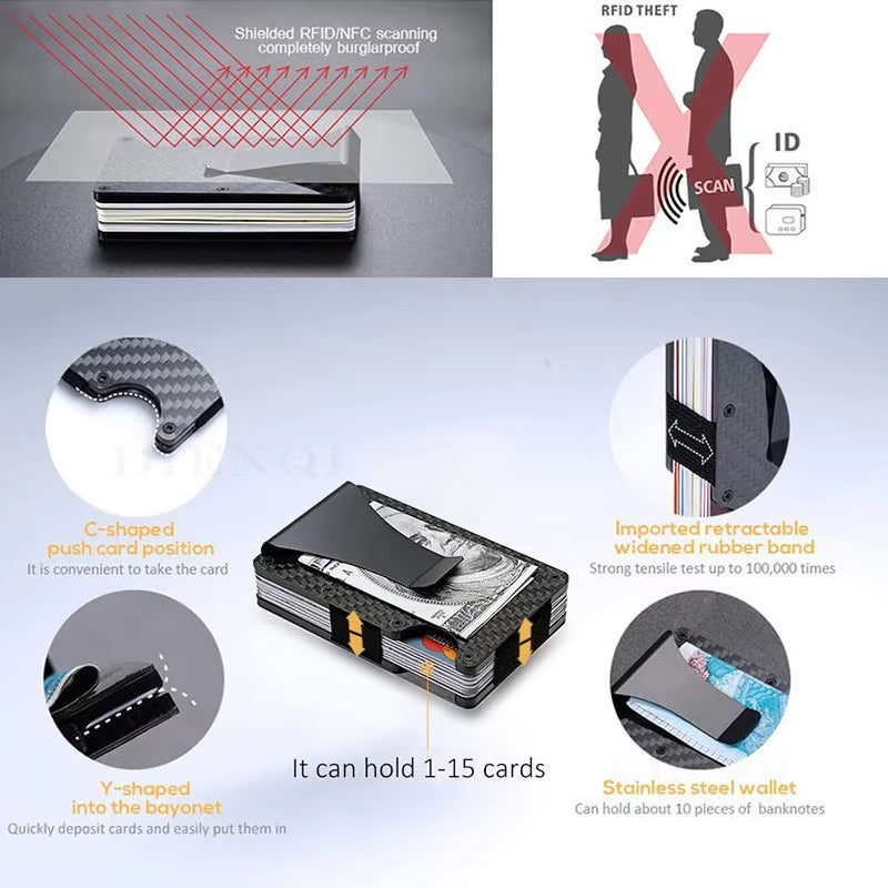 Slim Wallet for Men - Front Pocket RFID Blocking Minimalist Wallet for Men - Metal Wallet with Money Clip for Men