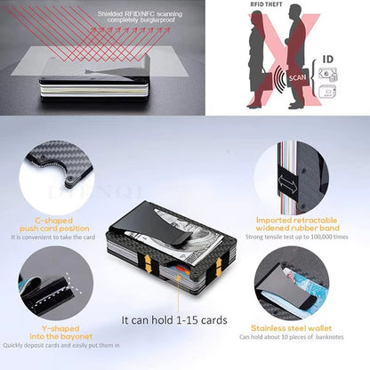 Slim Wallet for Men - Front Pocket RFID Blocking Minimalist Wallet for Men - Metal Wallet with Money Clip for Men