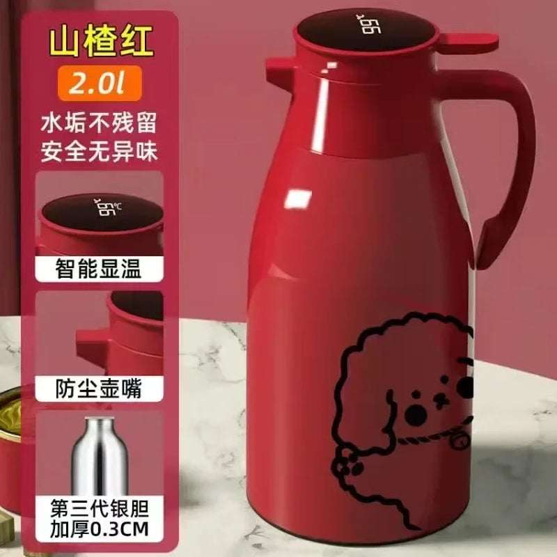2L Coffee Thermos Household Digital Display Glass Liner Vacuum Flasks Large Capacity Water Bottle Kitchen Thermal Kettle