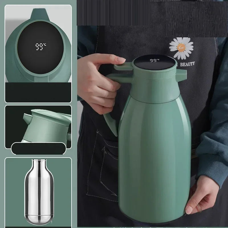 2L Coffee Thermos Household Digital Display Glass Liner Vacuum Flasks Large Capacity Water Bottle Kitchen Thermal Kettle