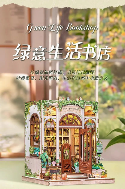 Flower Garden House Home Bookend Decor NEW Modern DIY Wooden Book Nook Shelf Insert Miniature Building Kits Adult Handmade Gifts