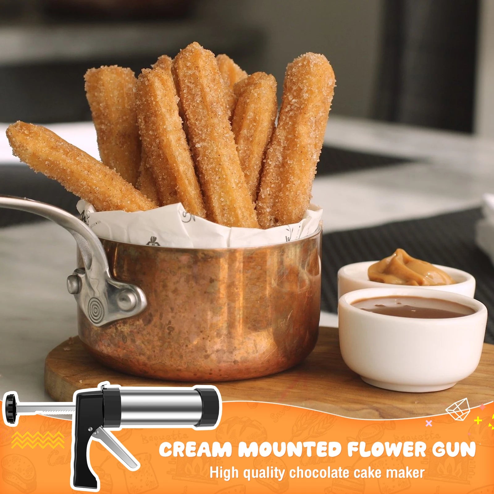 DIY Churro Maker Machine Cookie Press Gun Kit Stainless Steel Cake Cream Decorating Gun Set Biscuit Pastry Piping Nozzle Tools