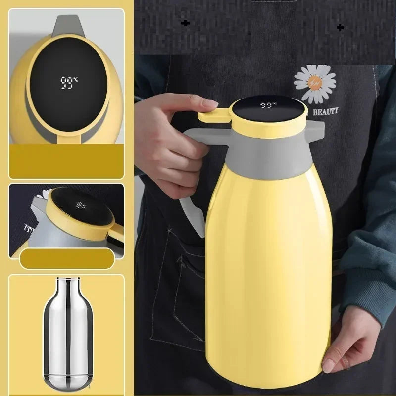 2L Coffee Thermos Household Digital Display Glass Liner Vacuum Flasks Large Capacity Water Bottle Kitchen Thermal Kettle