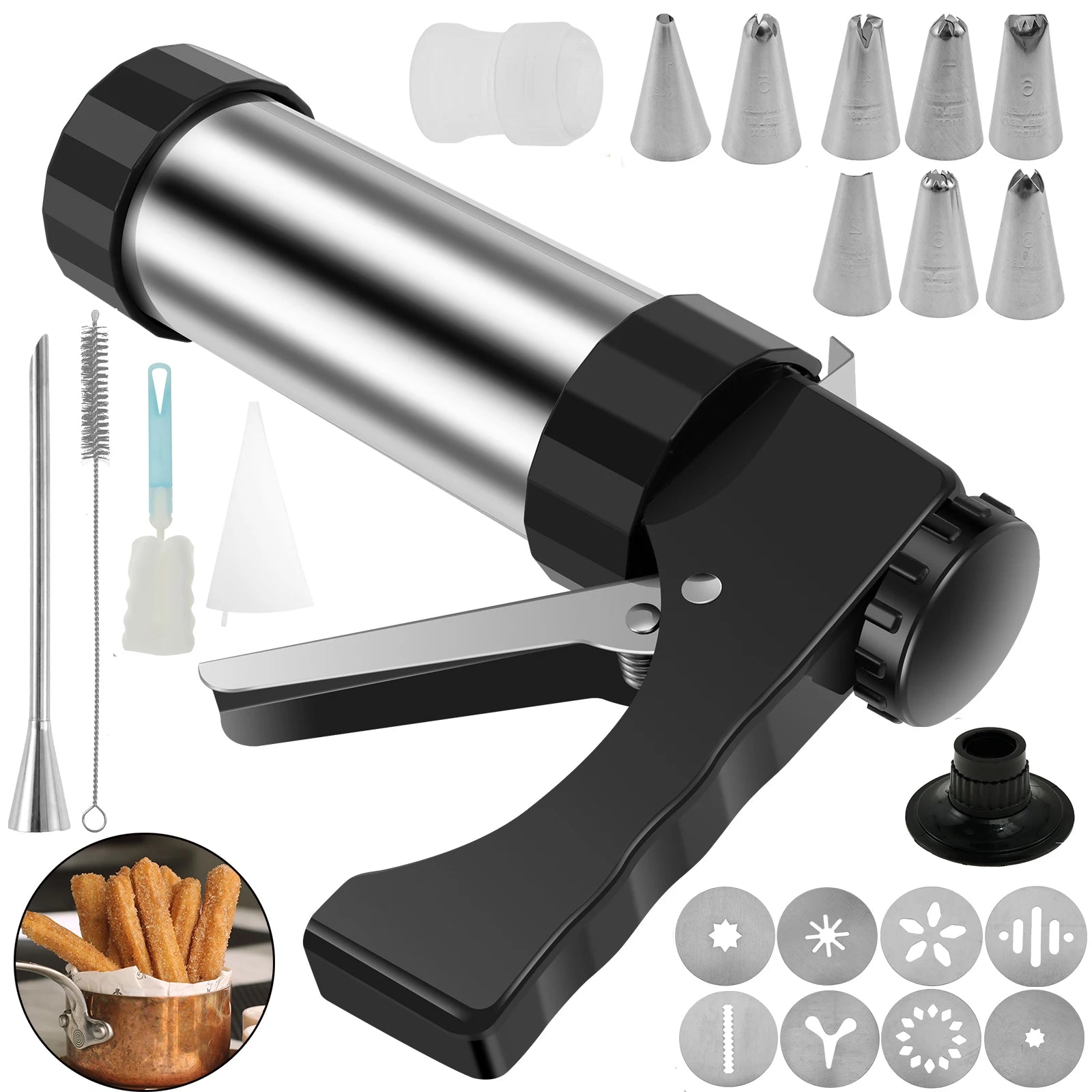 DIY Churro Maker Machine Cookie Press Gun Kit Stainless Steel Cake Cream Decorating Gun Set Biscuit Pastry Piping Nozzle Tools
