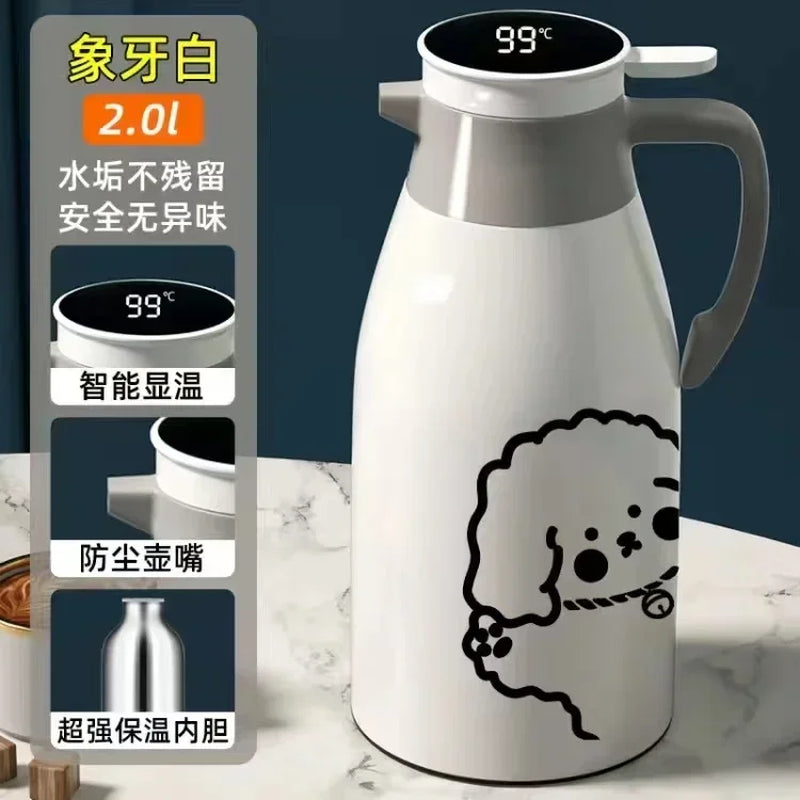 2L Coffee Thermos Household Digital Display Glass Liner Vacuum Flasks Large Capacity Water Bottle Kitchen Thermal Kettle